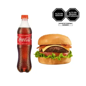 Pack (1 Hamburguesa Queso Y Tocino + 1 Coca Cola 500Ml)
