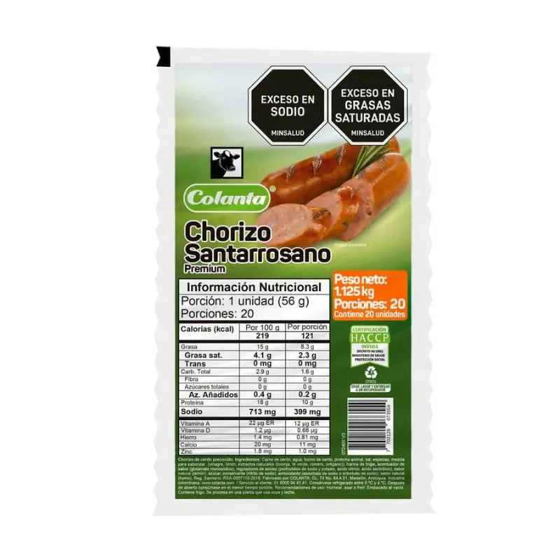 CHORIZO COLANTA SANTARROSANO X 1125 GRS