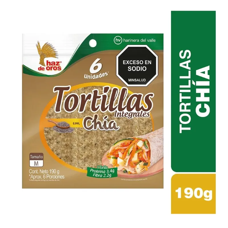 TORTILLAS HAZ DE OROS INTEGRALES CHIA X 190 GRS 6 UNDS