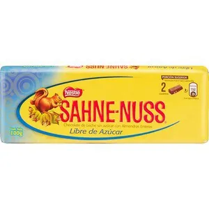 Chocolate sahne nuss sin azu00facar barra, 100 gr.