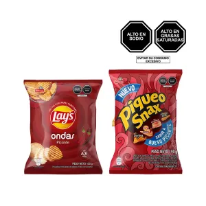 Pack (Papas Lays Ondas Picante 130 g + Mix Piqueo Snax Picante 190 g)