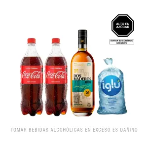 Pack Ron Dos Maderos Añejo Garrafa 2 Lt + 2 Coca Cola 1 Lt + Hielo