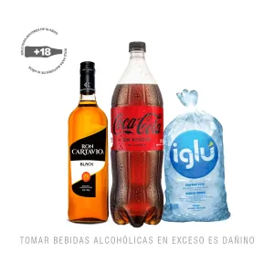 Pack (1 Coca Cola Sin Azúcar x 1.5 Lt + 1 Ron Cartavio Black x 750 Ml + Hielo 1.5 Kg)