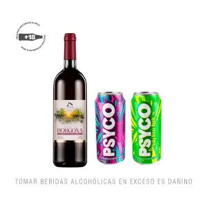 Pack 1 Vino Altos Del Sur Borgoña Botella 750Ml + 1 Rtd Psyco Berry Crush + 1 Rtd Psyco Green Apple 473Ml