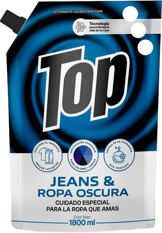 DETERGENTE LIQUIDO TOP JEANS Y ROPA OSCURA 1800ML CUIDADO ESPECIAL DETERGENTE LIQUIDO TOP JEANS Y ROPA OSCURA 1800ML CUIDADO ESPECIAL