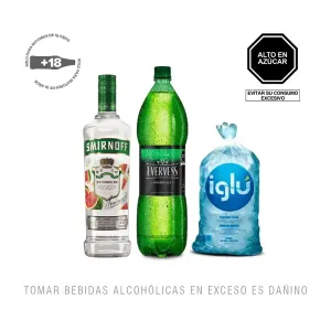 Pack (1 Evervess x 1.5 Lt + 1 Vodka Smirnoff Watermelon x 700 Ml + 1 Hielo 1.5 Kg)