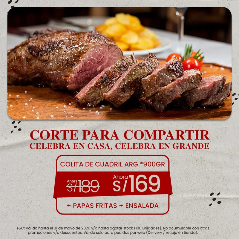 CORTE PARA COMPARTIR (COLITA DE CUADRIL ARG.900 GR. + PAPAS FRITAS+ ENSALADA