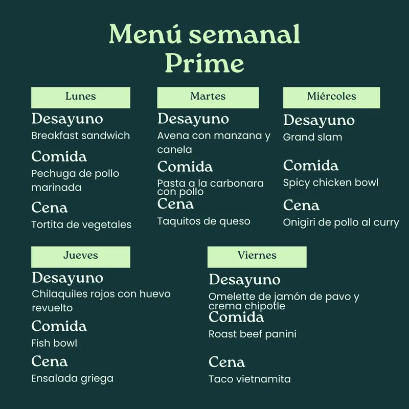 Menú semanal ''Prime'' Menú semanal ''Prime''