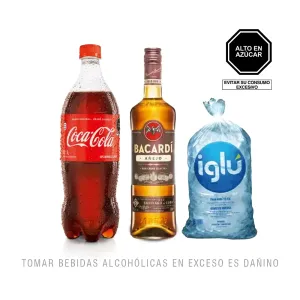 Pack 1 Bacardi Añejo 750Ml + 1 Coca Cola 1Lt +  1 Hielo 1.5Kg