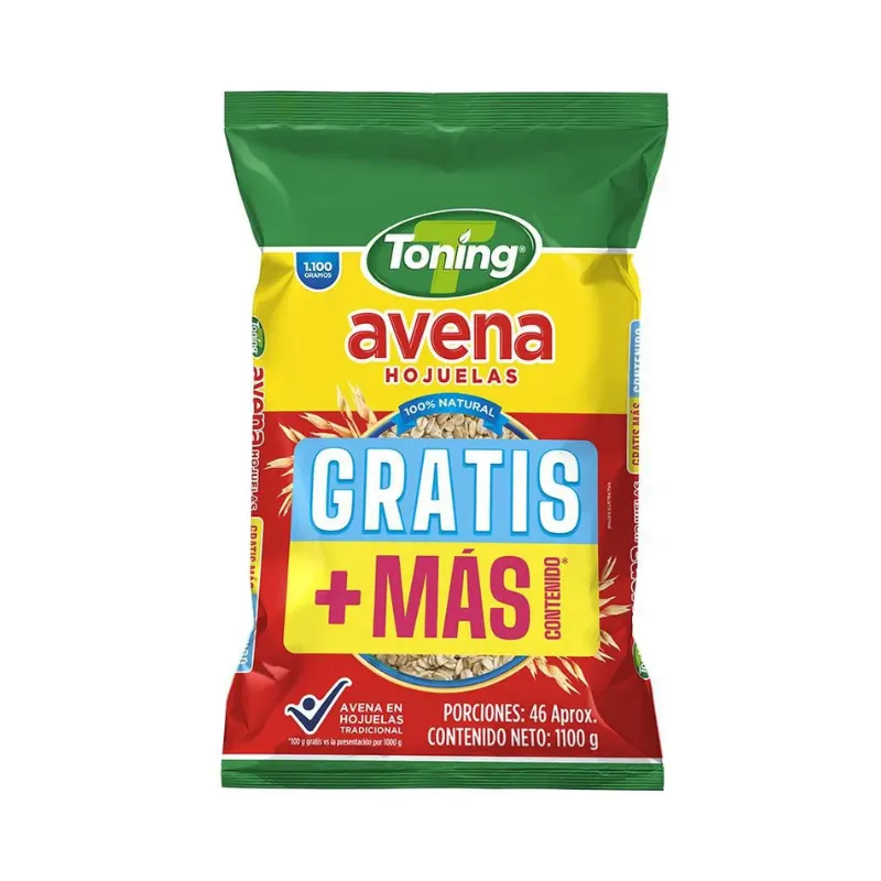 AVENA TONING EN HOJUELAS TRADICIONAL PAGUE 1000 LLEVE 1100G AVENA TONING EN HOJUELAS TRADICIONAL PAGUE 1000 LLEVE 1100G