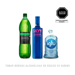 Pack (Vodka Sky Infusion Raspberry 750 ml +  Bebida Evervess Carbonatada 1.5 L + Hielo)