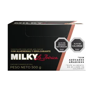 Barra Milky almendras sin azúcar x 50 g x 10 pzas