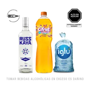 Pack (1 Vodka Russkaya x 750 Ml + 1 Jugo Cifrut Citrus Punch x 1.5 Lt + Hielo 1.5 Kg)
