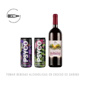 Pack (1 Vino Altos Del Sur Borgoña Botella x 750 ml + 1 Rtd Psyco Berry Crush x 473 ml + 1 Rtd Psyco Green Apple x 473 ml)