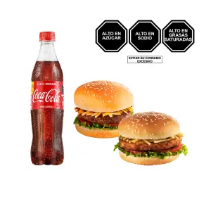 Pack (Hamburguesa De Res Tambo + De Pollo + Gaseosa Coca Cola 600 Ml)