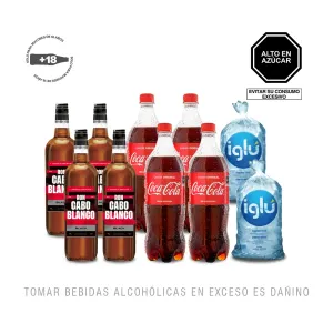 Pack (4 Ron Cabo Blanco Black 900 Ml + 4 Gaseosa Coca Cola 1 Lt + 2 Hielo)