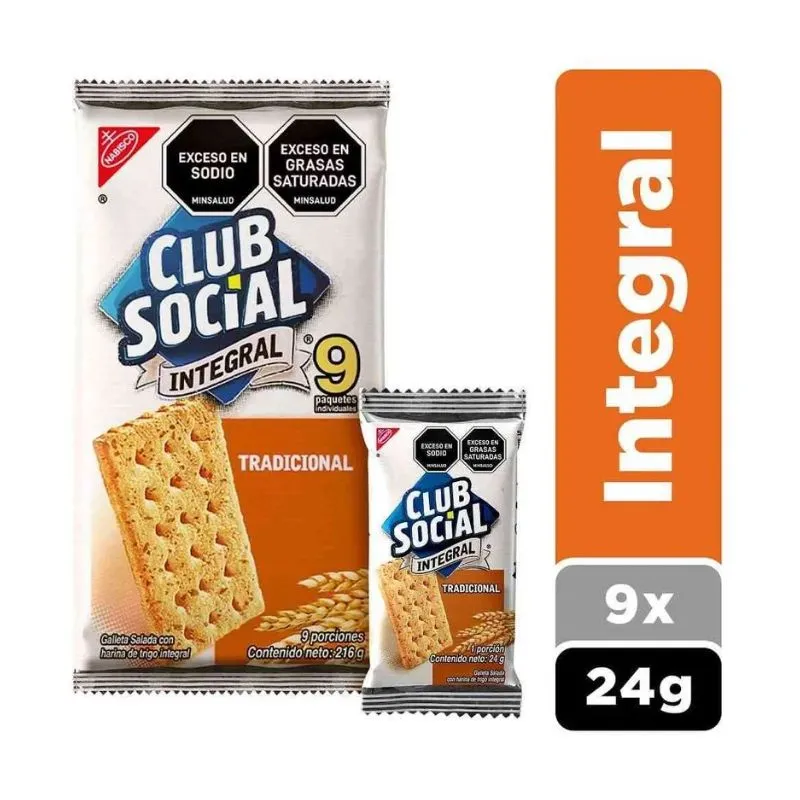 Galletas club social integral x 216 grs 9 unds