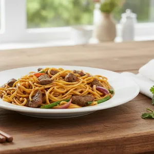 Spaguetti a la peruana de res