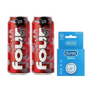 Pack (2 RTD Four Loko Ponche de Frutas 473 ml + 1 Preservativo Durex Clásico 3und)