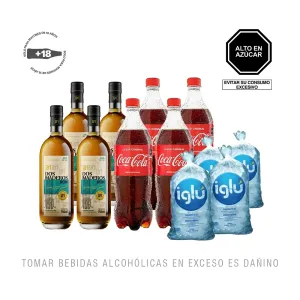 Pack (4 Ron Dos Maderos 750 ml + 4 Coca Cola 1Lt + 4 Hielo)