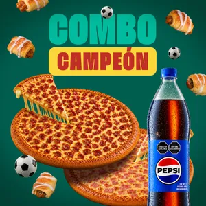 2 PIZZAS GRANDES + BEBIDA 1.5L + AREQUIPE ROLLS