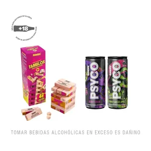 Pack (1 Juego De Mesa Tambo Tamblox 48 Piezas x 1 und + 1 Psyco Berry Crush x 473 ml + 1 Psyco Funky Green Apple x 473 ml)