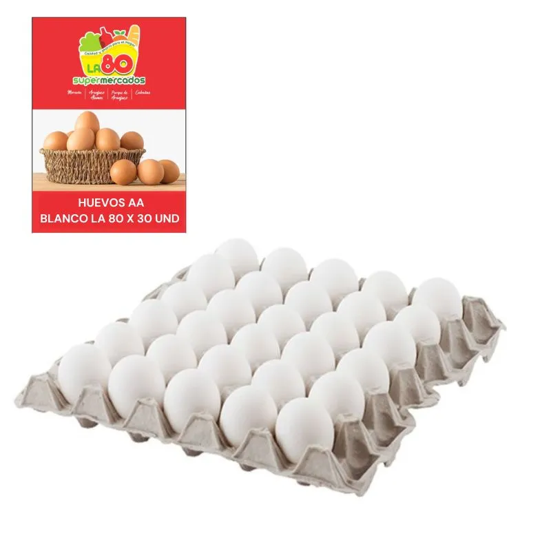 HUEVOS LA 80 BLANCO TIPO AA X 30 UNDS HUEVOS LA 80 BLANCO TIPO AA X 30 UNDS