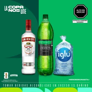 Pack (1 Evervess x 1.5 Lt + 1 Vodka Smirnoff Red x 700 Ml + 1 Hielo 1.5 Kg)