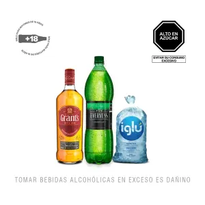 Pack (1 Whisky Grants 750 ml + 1 Evervess 1.5 Lt + 1 Hielo)