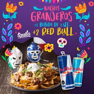 Nachos Granjeros + Bebida 1.5 Lt + 2 Redbull