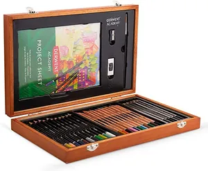Juego de lápices de colores normales, acuarelables y lápices de grafito 35 piezas en caja de madera