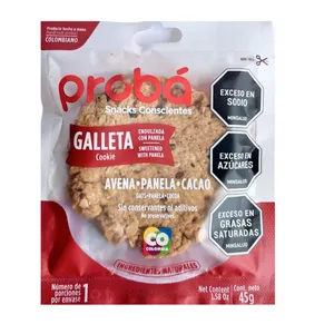 Galleta proba avena panela y cacao x 45 grs