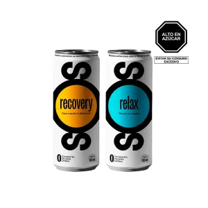 Pack (1 Rehidratante Life SOS Recovery Sabor Tropical + 1 Rehidratante Life SOS Relax Sabor Mix de Frutas) Lata 355ml