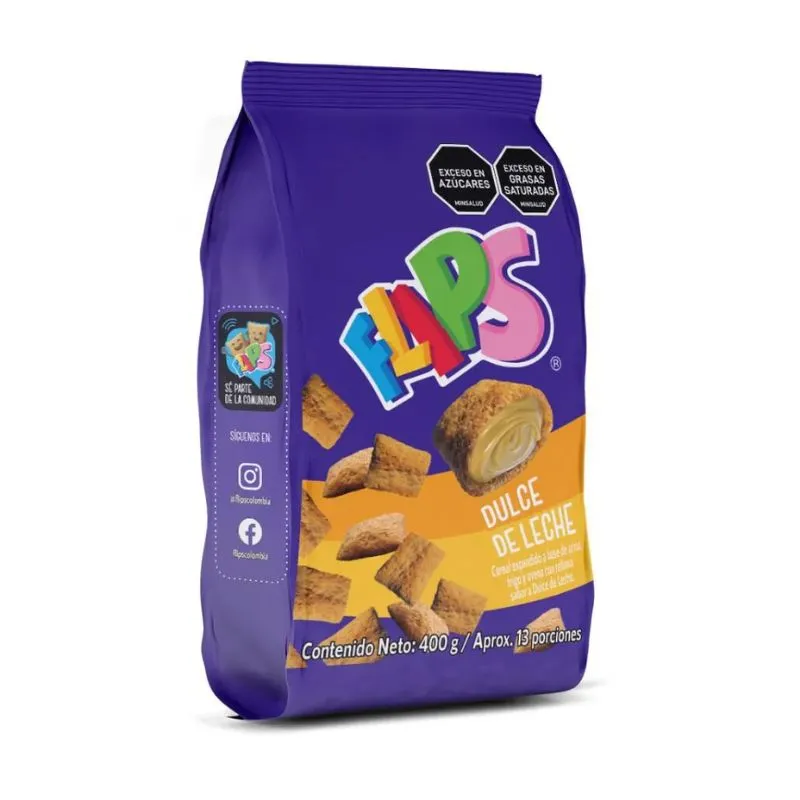 CEREAL CON RELLENO DULCE DE LECHE FLIPS X 400 GRS BOLSA