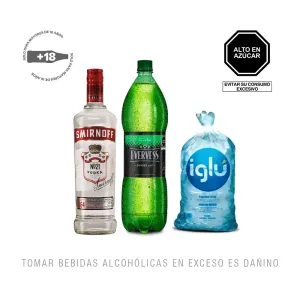 Pack (1 Evervess x 1.5 Lt + 1 Vodka Smirnoff Red x 700 Ml + 1 Hielo 1.5 Kg)