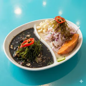 Ceviche de pescado con conchas negras