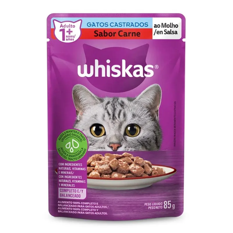 ALIMENTO HUMEDO GATOS CASTRADOS WHISKAS CARNE X 85 GRS ALIMENTO HUMEDO GATOS CASTRADOS WHISKAS CARNE X 85 GRS