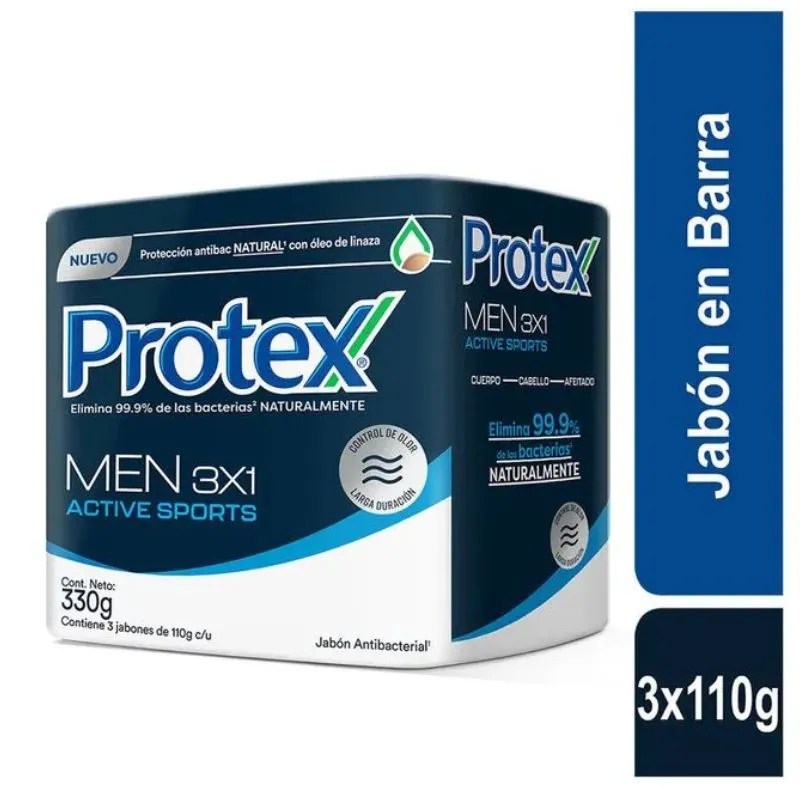 3 jabon protex men 3x1 active sport x 110 grs 3 jabon protex men 3x1 active sport x 110 grs