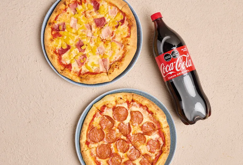 2 Pizzas medianas + Coca-Cola 1.5 LtsPizza hawaiana+ Pizza pepperoni + Coca Cola 1.5 Lts$60.900$85.300-29%Ver producto