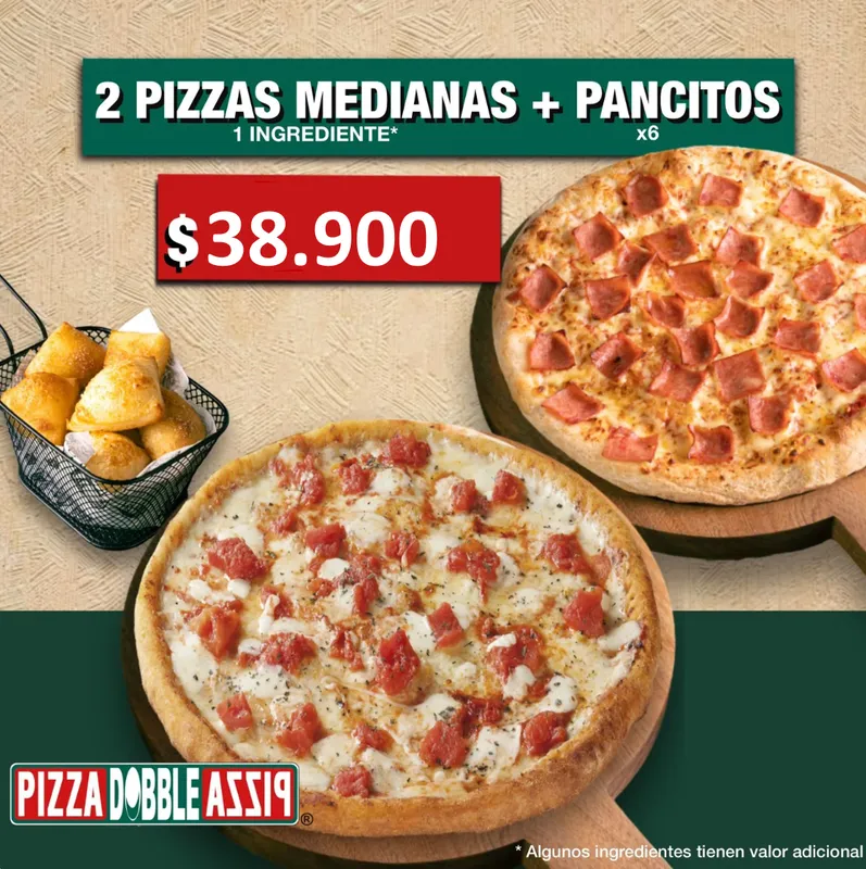 2 Pizzas Medianas + Pancitos x6