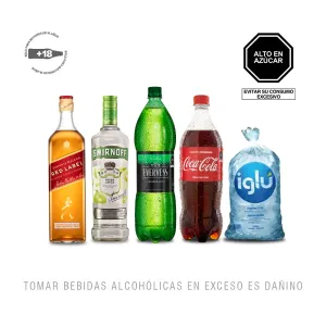 Pack (1 Vodka Smirnoff Green Apple X 700 Ml + 1 Johnie Walker Red  750ml + 1 Evervess X 1.5 Lt + 1 Coca Cola 1Lt + 1 Hielo X 1.5Kg)
