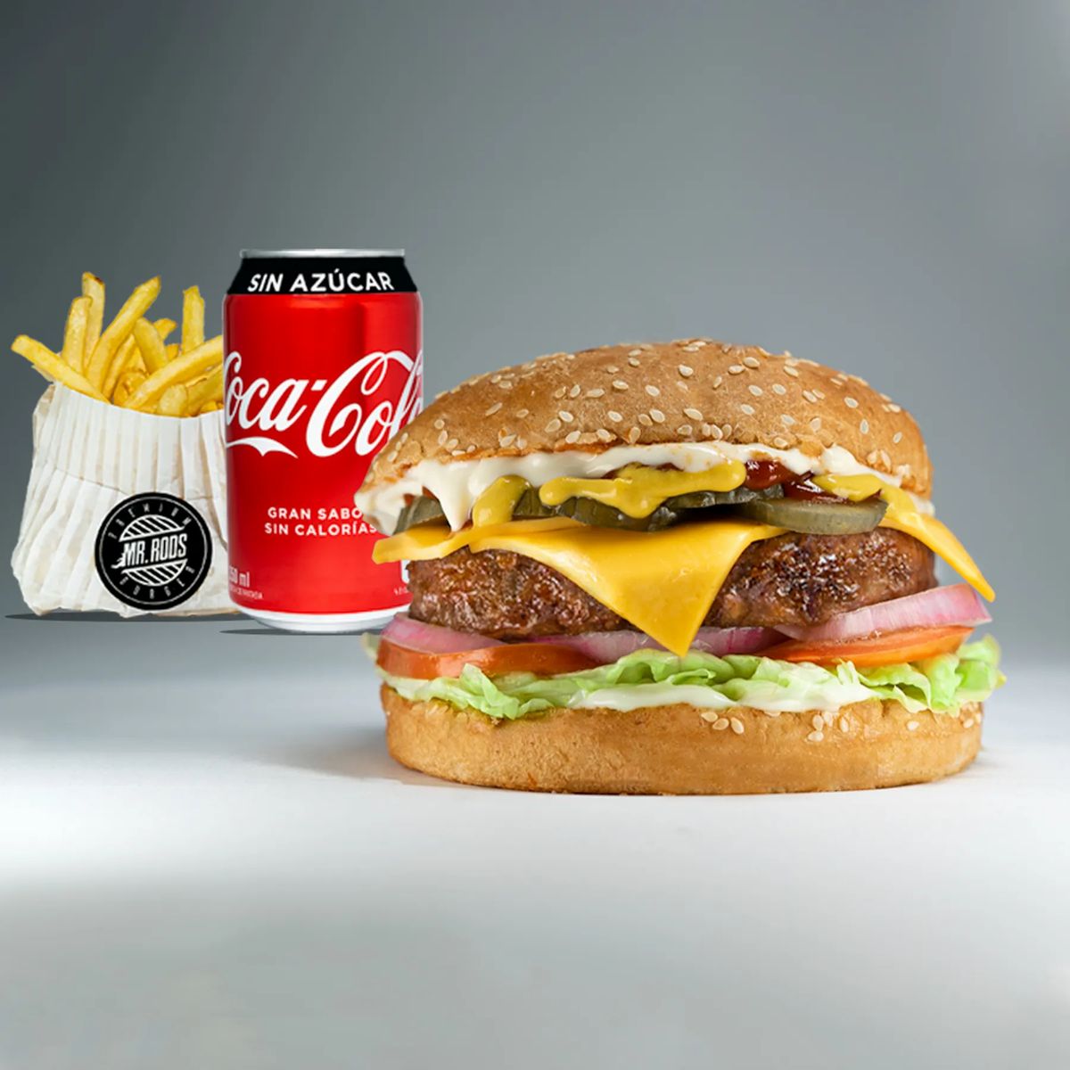 Combo Premiun - original rods burger + papas fritas + bebida línea coca cola en lata 350 ml Combo Premiun - original rods burger + papas fritas + bebida línea coca cola en lata 350 ml