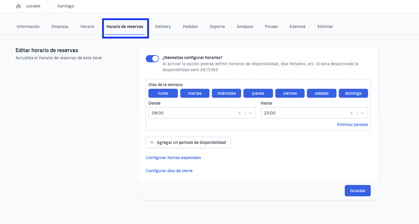 Configuración de horario