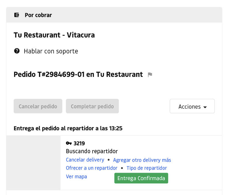 Pantalla de confirmación