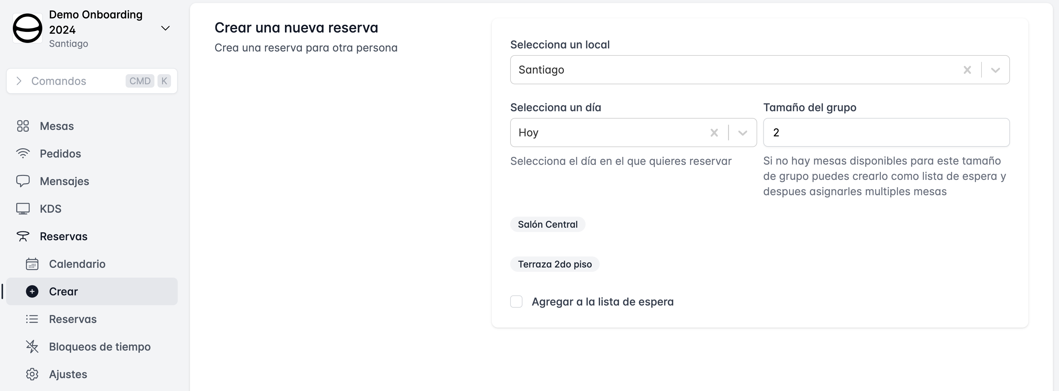 Crear reserva