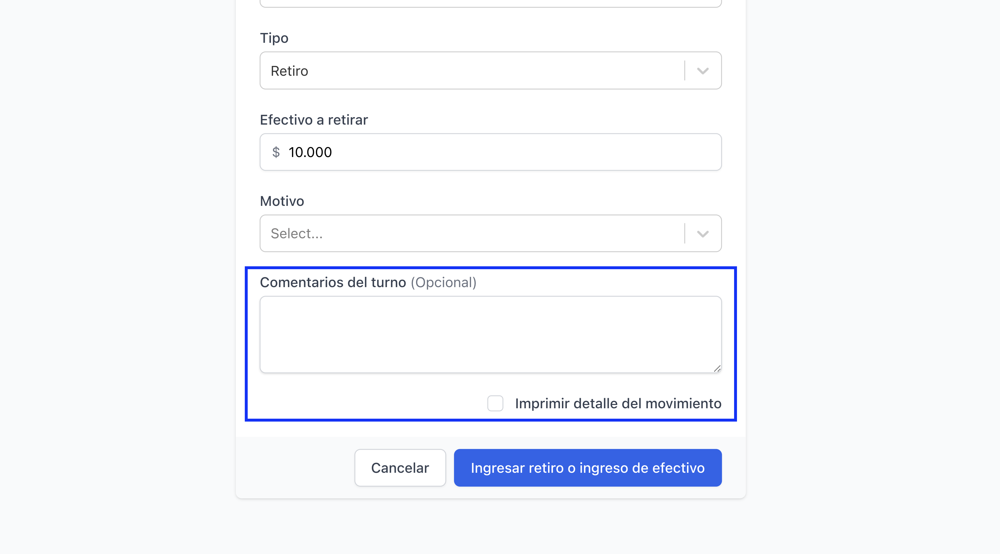 Movimiento de efectivo 5