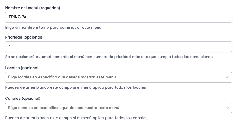 Configuración del menú