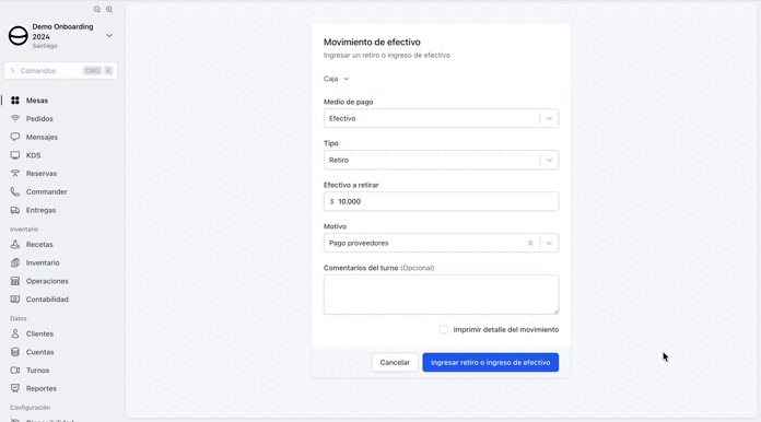 Movimiento de efectivo 6