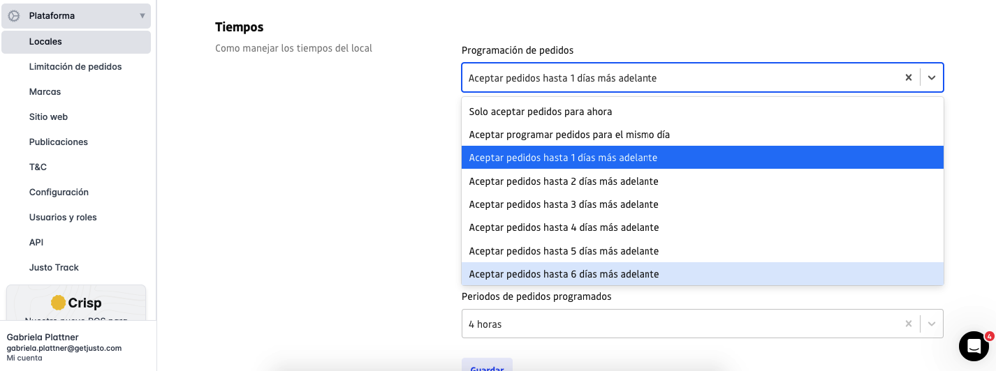 Configuración de horarios