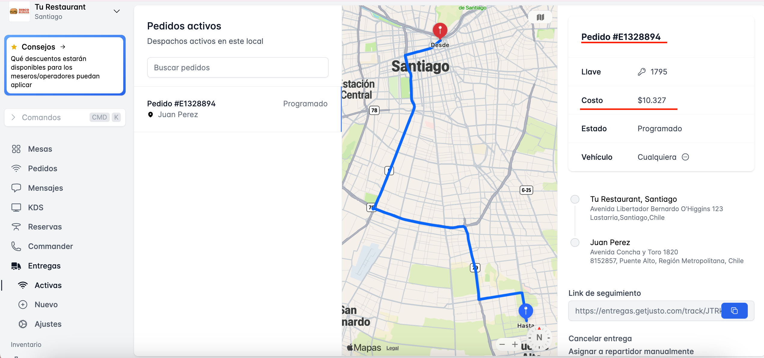 Información del repartidor
